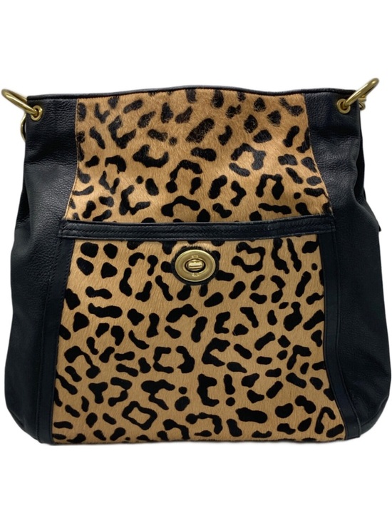 Coach Leopard Calf Hair Leather Turnlock One Shoulder Tote Bag